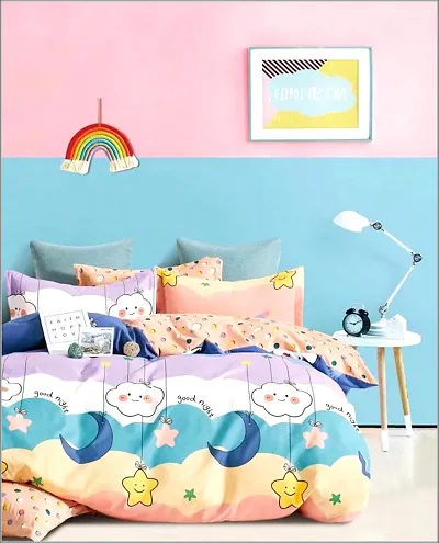 Homtoyz Glace Cotton Kids Favourite Character Cartoon Print Double bedsheet with 2 Pillow Covers