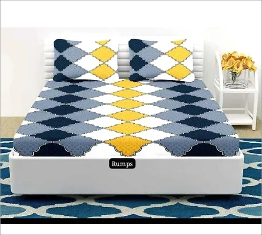 Vevique 200 TC 100% Cotton Geometric Print Mix N Match Bedsheet for Double Bed with 2 Pillow Bed Cover | Blue and Yellow | Bedsheet Size - 90 * 100 inch | Pillow Size - 17 * 27 inch