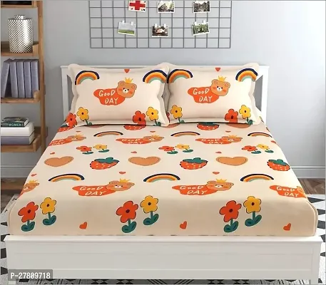 Comfortable Cotton 3D Printed Super King Bedsheet with Two Pillow Covers