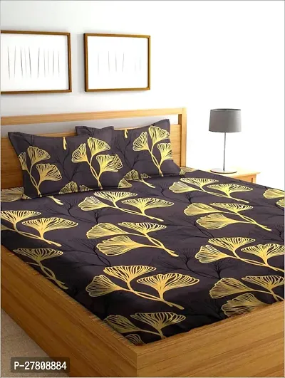 Comfortable Cotton 3D Printed Super King Bedsheet with Two Pillow Covers-thumb0