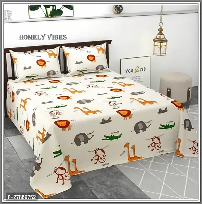 Comfortable Cotton 3D Printed King Bedsheet with Two Pillow Covers