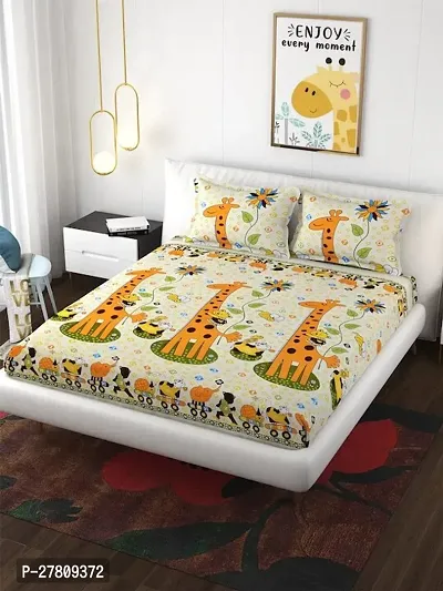 Comfortable Cotton 3D Printed King Bedsheet with Two Pillow Covers