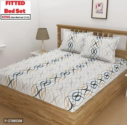 Comfortable Cotton 3D Printed King Bedsheet with Two Pillow Covers-thumb0