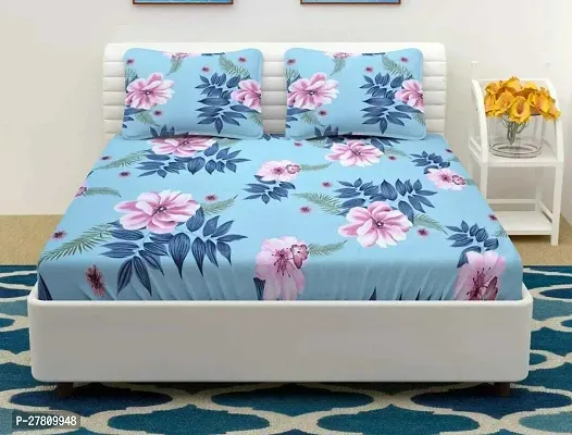 Comfortable Microfiber Floral Queen Bedsheet with Two Pillow Covers-thumb0