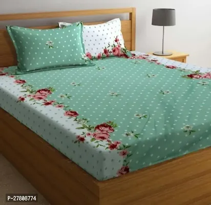 Comfortable Cotton Floral King Bedsheet with Two Pillow Covers-thumb0