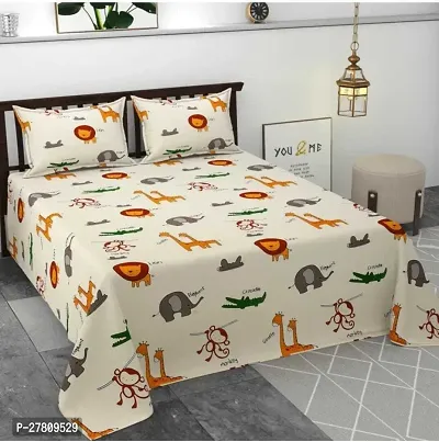 Comfortable Cotton Printed King Bedsheet with Two Pillow Covers