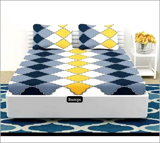 Vevique 200 TC 100% Cotton Geometric Print Mix N Match Bedsheet for Double Bed with 2 Pillow Bed Cover | Blue and Yellow | Bedsheet Size - 90 * 100 inch | Pillow Size - 17 * 27 inch