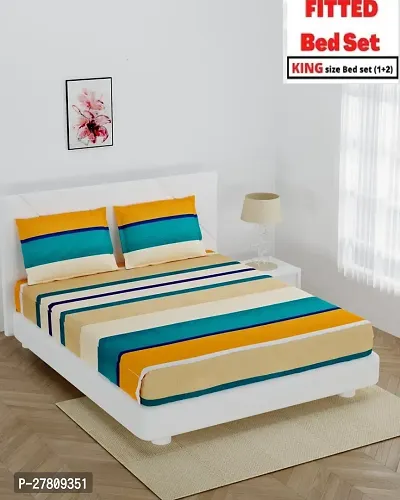 Comfortable Cotton 3D Printed King Bedsheet with Two Pillow Covers