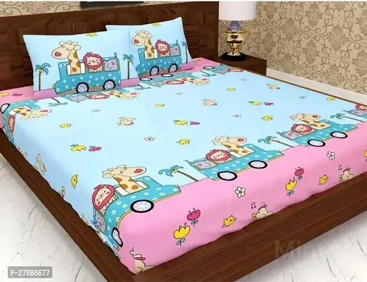 Comfortable Cotton Cartoon King Bedsheet with Two Pillow Covers