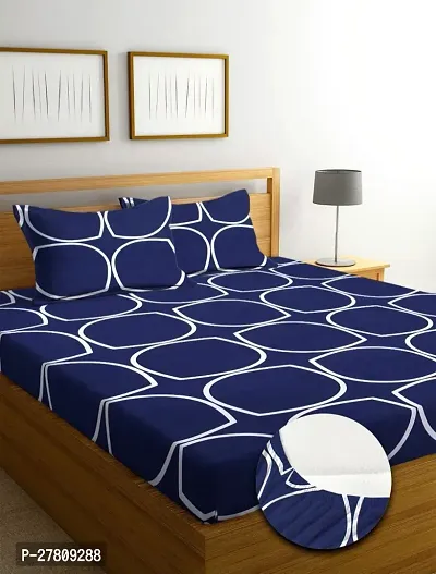 Comfortable Cotton 3D Printed Super King Bedsheet with Two Pillow Covers-thumb0