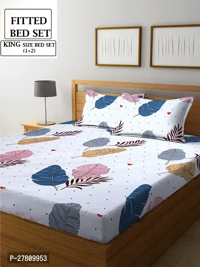 Comfortable Cotton 3D Printed King Bedsheet with Two Pillow Covers-thumb0