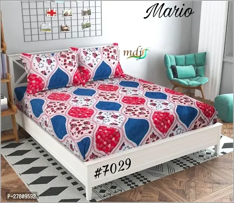 Comfortable Cotton 3D Printed Super King Bedsheet with Two Pillow Covers-thumb0