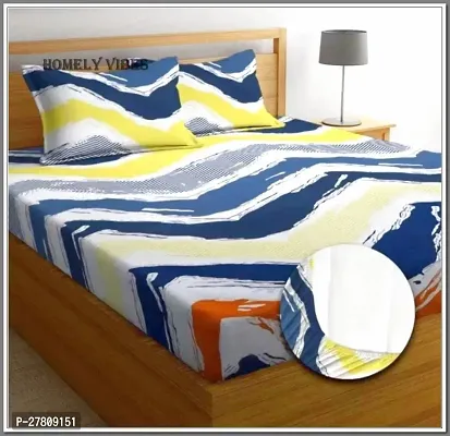 Comfortable Cotton 3D Printed King Bedsheet with Two Pillow Covers-thumb0