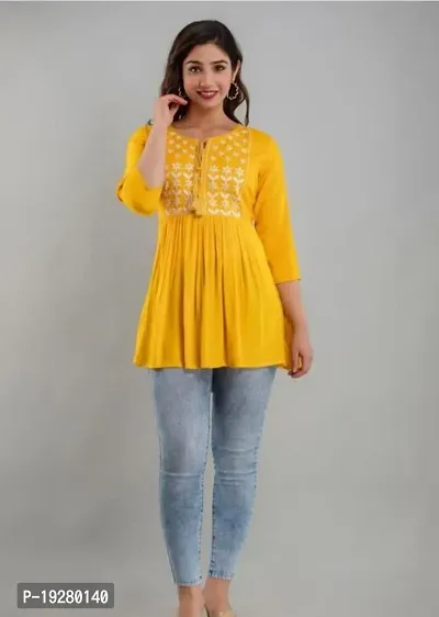 Elegant Yellow Rayon  Tunic For Women-thumb0