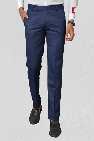 Blend Mid Rise Formal Trousers For Men