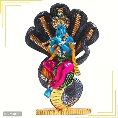 Krishna Decorative Showpiece Idol - Lord Krishna Playing Flute Over Kaliya Nag, Polyresin 12 Inch