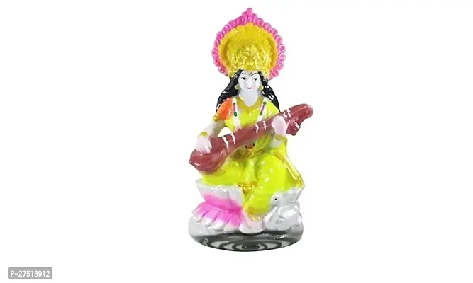 Karukrit Collections Goddess Devi Saraswati Seated On Lotus With Bina Murti Idol For Pooja And Home Decoration-thumb0