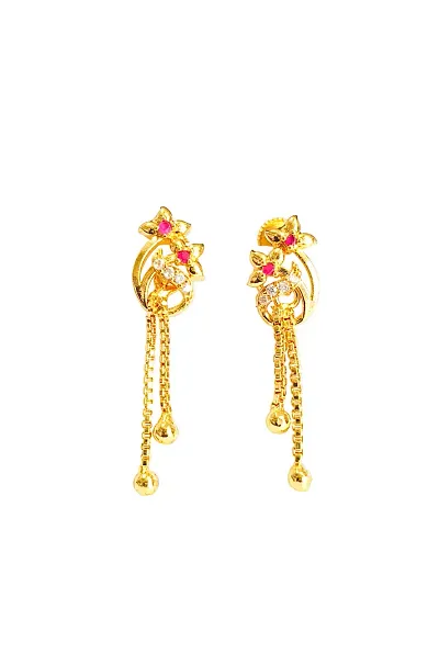 KGC_Pink chain drops_Dainty Flower Drop Earrings for Girls, Teenagers Women, Plated