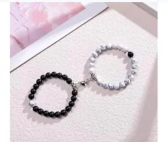 Magnetic Valentines Day Special Mutual Attraction Relationship Forever Matching Distance Broken Heart Shape Romantic Love Couples Friendship Promise 2 In 1 Duo white Black Beads Stone Moti Bracelets-thumb2