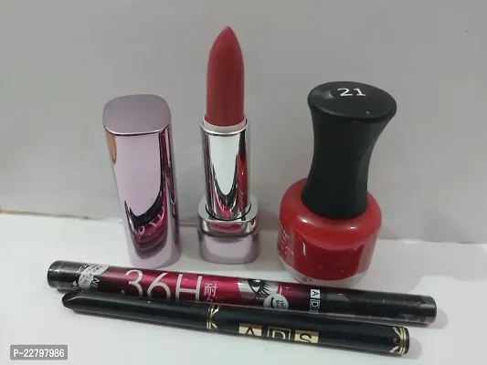 Combo Pack Of A Very Good Quality Of Makeup Products Incuding Compact Powder One Pencil Kajal And Waterproof Eyeliner And One Liquid Lipstick