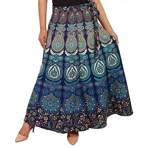 SwaNit JaipuriPrinted Wrap Around Flared Cotton Skirt for Women (Free Size; Pack of 1