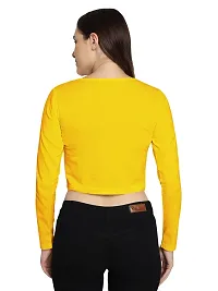 Fasska Women's Full Sleeve Scoop Neck Solid Hipcut Tees Crop Tops (Golden Yellow, X-Large)-thumb1