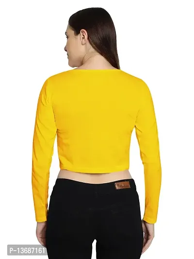 Fasska Women's Full Sleeve Scoop Neck Solid Hipcut Tees Crop Tops (Golden Yellow, X-Large)-thumb2