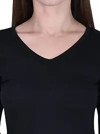 Fasska Women's Plain Full Sleeve V-Neck T-Shirt Basic Casual Regular Cotton Tops (Medium, Black)-thumb2