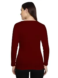 Fasska Women's Plain Full Sleeve V-Neck T-Shirt Basic Casual Regular Cotton Tops (Small, Maroon)-thumb1