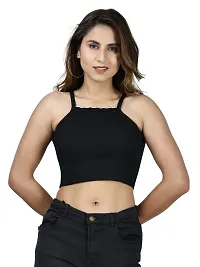 Fasska Womens Halter Neck Crop top Strappy Spaghetti Stylish Racerback Cami Tank Top (X-Large, Blackie)-thumb5