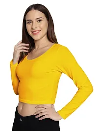 Fasska Women's Full Sleeve Scoop Neck Solid Hipcut Tees Crop Tops (Golden Yellow, X-Large)-thumb4