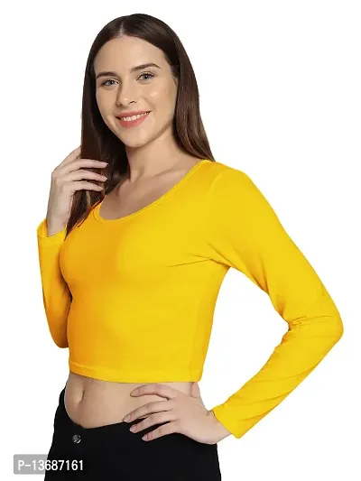 Fasska Women's Full Sleeve Scoop Neck Solid Hipcut Tees Crop Tops (Golden Yellow, X-Large)-thumb5