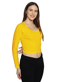 Fasska Women's Full Sleeve Scoop Neck Solid Hipcut Tees Crop Tops (Golden Yellow, X-Large)-thumb3