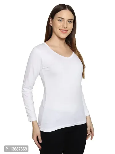 Fasska Women's Plain Full Sleeve V-Neck T-Shirt Basic Casual Regular Cotton Tops (Large, White)-thumb5