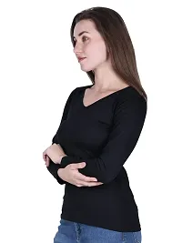 Fasska Women's Plain Full Sleeve V-Neck T-Shirt Basic Casual Regular Cotton Tops (Medium, Black)-thumb4