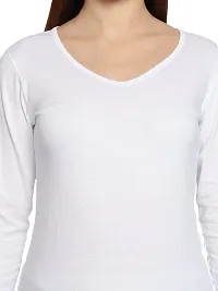 Fasska Women's Plain Full Sleeve V-Neck T-Shirt Basic Casual Regular Cotton Tops (Large, White)-thumb3