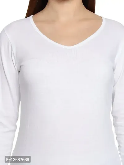 Fasska Women's Plain Full Sleeve V-Neck T-Shirt Basic Casual Regular Cotton Tops (Large, White)-thumb4