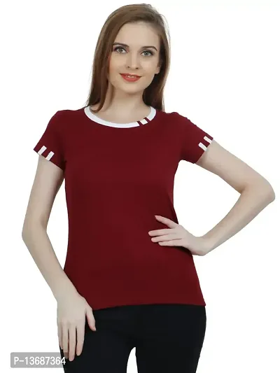 Fasska Women's Round Neck Cotton top Half Sleeve T-Shirt (Medium, Maroon)