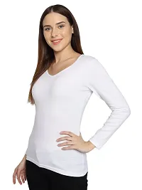 Fasska Women's Plain Full Sleeve V-Neck T-Shirt Basic Casual Regular Cotton Tops (Large, White)-thumb2