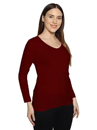 Fasska Women's Plain Full Sleeve V-Neck T-Shirt Basic Casual Regular Cotton Tops (Small, Maroon)-thumb3