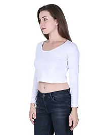 Fasska Women's Full Sleeve Scoop Neck Solid Hipcut Tees Crop Tops (White, X-Large)-thumb3