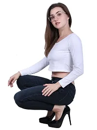 Fasska Women's Full Sleeve Scoop Neck Solid Hipcut Tees Crop Tops (White, X-Large)-thumb4