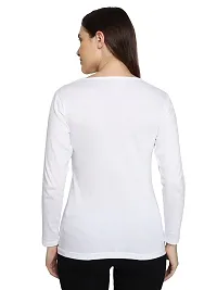 Fasska Women's Plain Full Sleeve V-Neck T-Shirt Basic Casual Regular Cotton Tops (Large, White)-thumb1