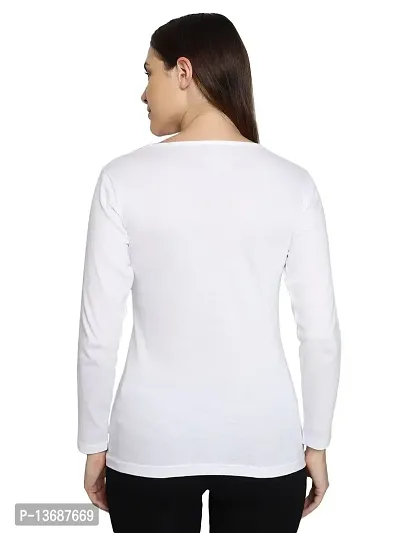 Fasska Women's Plain Full Sleeve V-Neck T-Shirt Basic Casual Regular Cotton Tops (Large, White)-thumb2