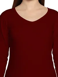 Fasska Women's Plain Full Sleeve V-Neck T-Shirt Basic Casual Regular Cotton Tops (Small, Maroon)-thumb2