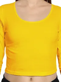 Fasska Women's Full Sleeve Scoop Neck Solid Hipcut Tees Crop Tops (Golden Yellow, X-Large)-thumb2