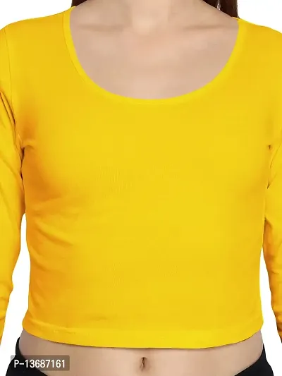 Fasska Women's Full Sleeve Scoop Neck Solid Hipcut Tees Crop Tops (Golden Yellow, X-Large)-thumb3