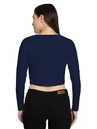 Fasska Women's Full Sleeve Scoop Neck Solid Hipcut Tees Crop Tops (Dark Blue, X-Large)-thumb1