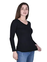 Fasska Women's Plain Full Sleeve V-Neck T-Shirt Basic Casual Regular Cotton Tops (Medium, Black)-thumb3