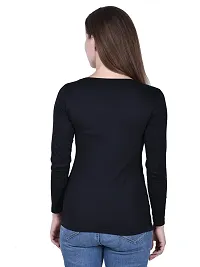 Fasska Women's Plain Full Sleeve V-Neck T-Shirt Basic Casual Regular Cotton Tops (Medium, Black)-thumb1